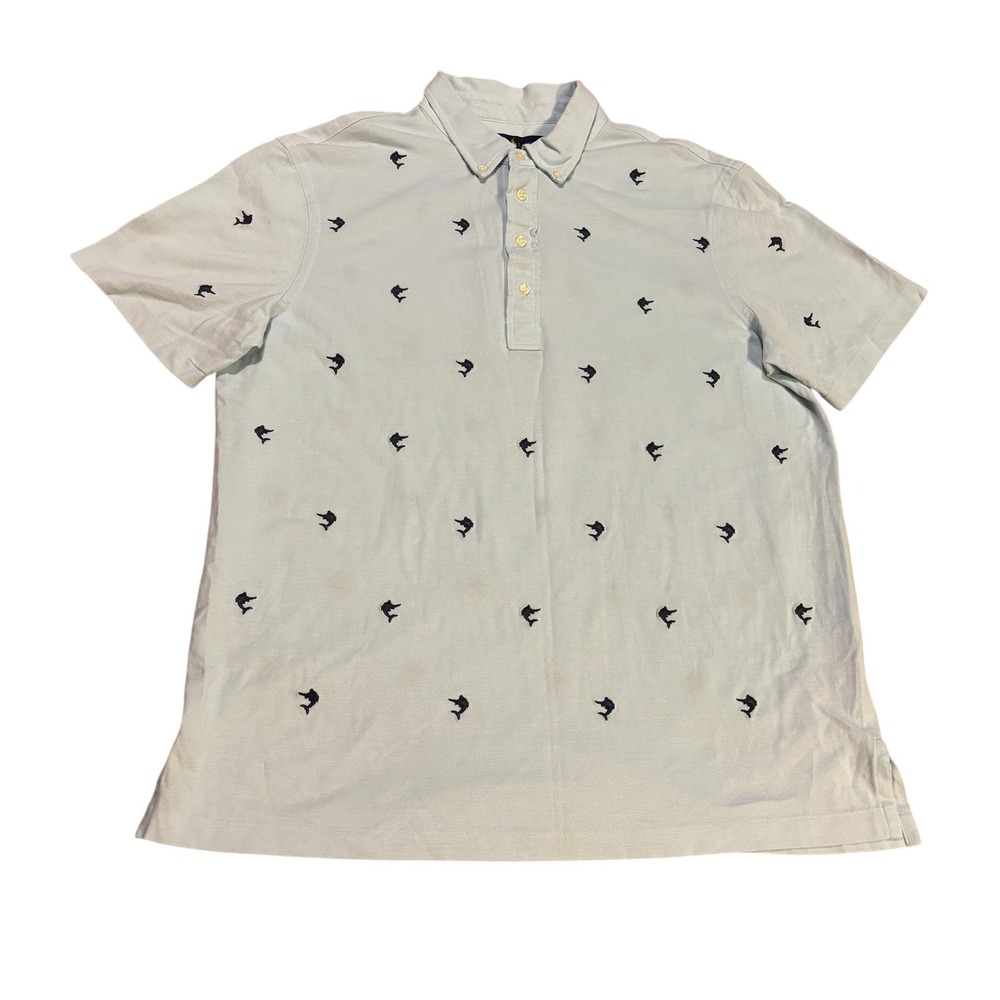 Ralph Lauren Knit Oxford Polo Shirt XL Blue Marlin Fish Print